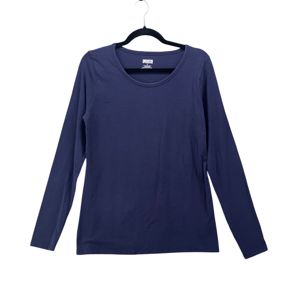 Duluth Trading Womens Shirt L No Yank Scoop Neck Stretch Long Sleeve Cotton